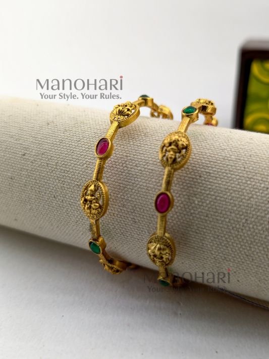 Meher Lakshmi ruby heritage bangles temple jewellery set