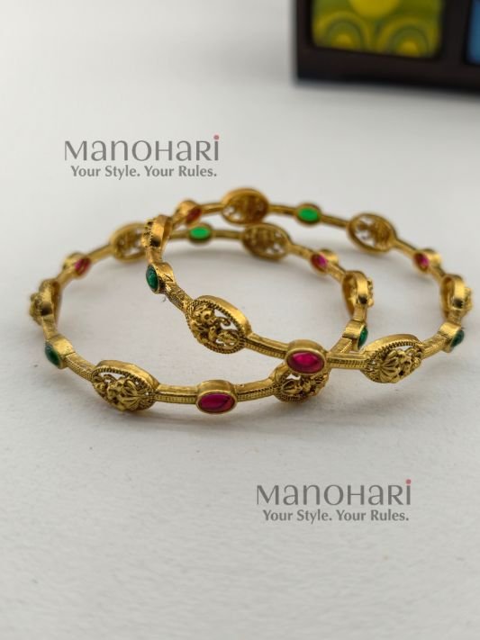 Meher Lakshmi ruby heritage bangles temple jewellery set