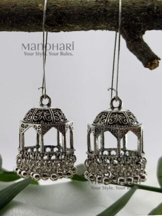 Aarini antique temple drop earrings hexagonal jhumka design