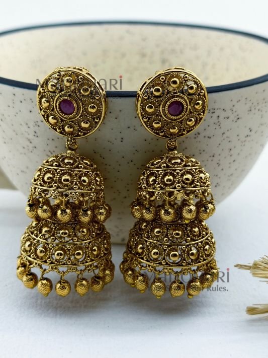 MN-ER-AKJ-AVI-01_1 Avira antique Kempu jhumka earrings for women traditional temple jewellery