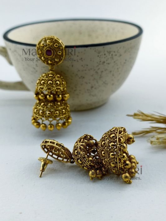 MN-ER-AKJ-AVI-01_2 Avira antique Kempu jhumka earrings for women traditional temple jewellery