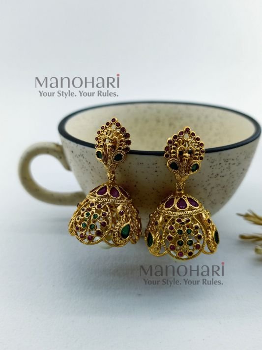 Noor antique Kempu jhumka earrings for women traditional temple jewellery