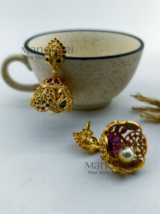 Noor antique Kempu jhumka earrings for women traditional temple jewellery