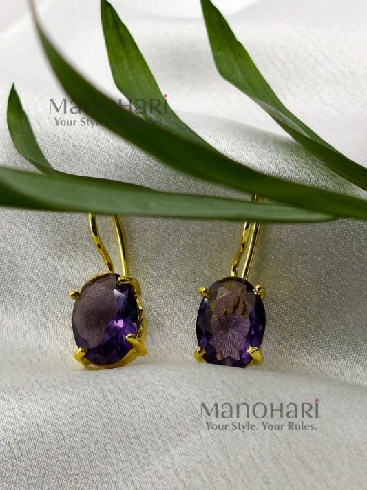 Aurelia oval stone luxe earrings gold polish jewellery