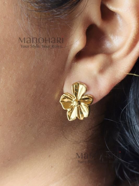 Aarini petal glow studs with elegant floral gold plated detailing
