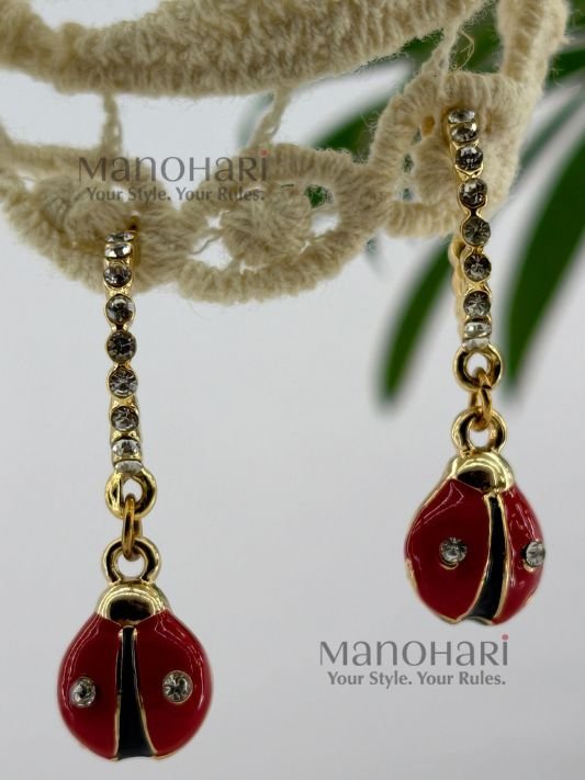 MN-ER-CHB-GP01_3 Noor Cherry Bug gold plated earrings for women lightweight stylish jewellery