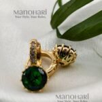 Noor emerald geometric hoop earrings for women elegant green statement jewellery