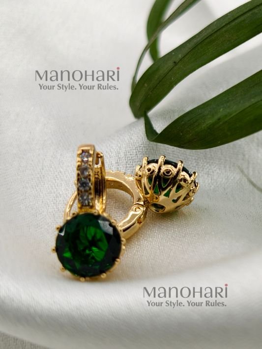 Noor emerald geometric hoop earrings for women elegant green statement jewellery