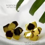 Meher floral gold stud earrings for women elegant flower design jewellery