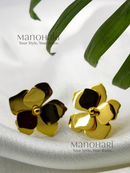 Meher floral gold stud earrings for women elegant flower design jewellery
