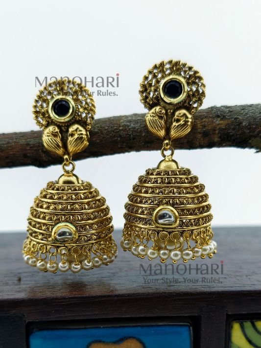 Ziya Kempu dome jhumka earrings for women traditional temple jewellery