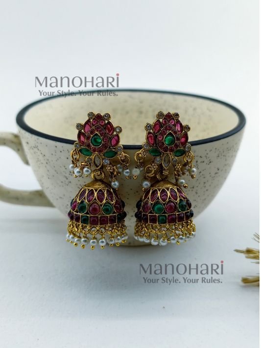 MN-ER-LRJ-ISH-01_1 Ishani Lotus Rajwadi jhumka earrings for women traditional ethnic jewellery