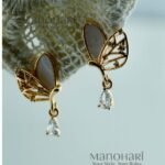 Meher pearl leaf elegance earrings with graceful gold tone pearl detailing