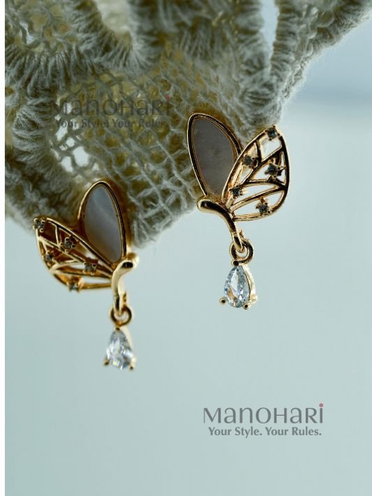 Meher pearl leaf elegance earrings with graceful gold tone pearl detailing