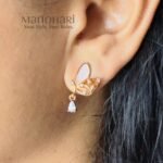Meher pearl leaf elegance earrings with graceful gold tone pearl detailing