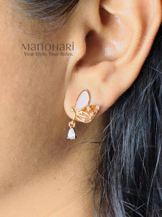 Meher pearl leaf elegance earrings with graceful gold tone pearl detailing