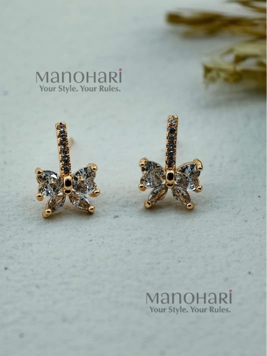 Meher rose crystal butterfly earrings with elegant rose gold sparkle detailing