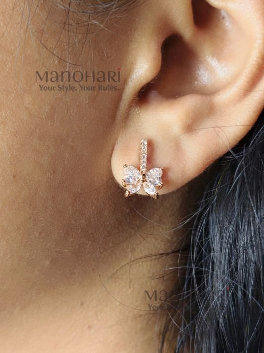 Meher rose crystal butterfly earrings with elegant rose gold sparkle detailing