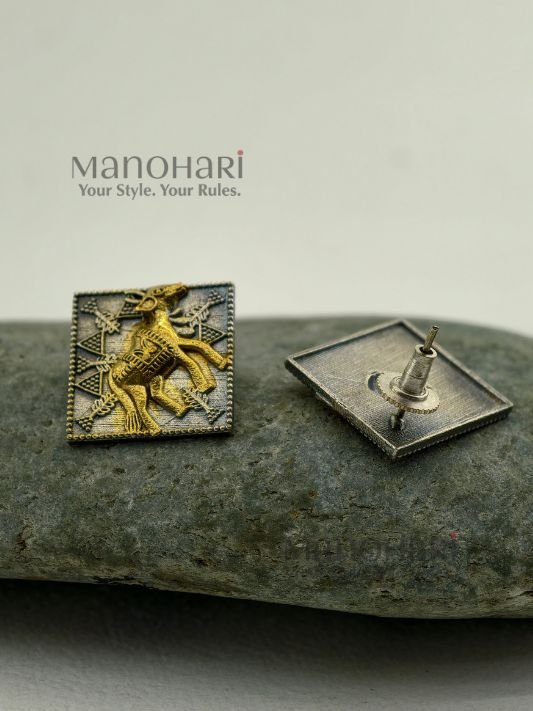 Meher sacred silver earrings with vintage oxidised boho detailing