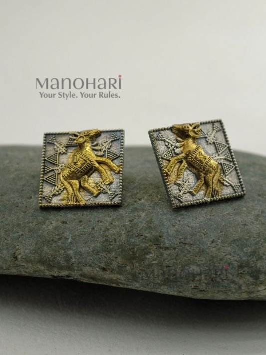 Meher sacred silver earrings with vintage oxidised boho detailing