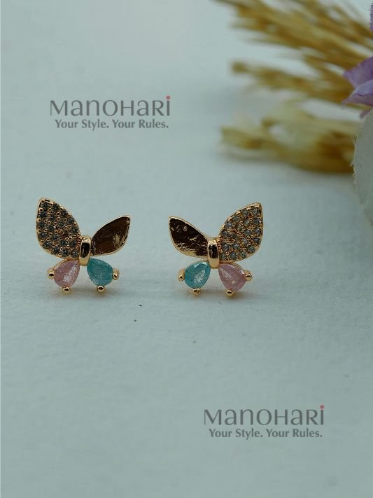 Ruhani crystal butterfly earrings with multicolor stone rose gold detailing