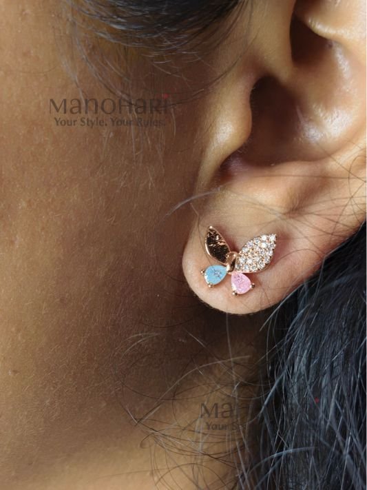 Ruhani crystal butterfly earrings with multicolor stone rose gold detailing
