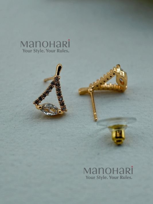 Ruhani crystal edge studs with geometric cubic zirconia gold detailing