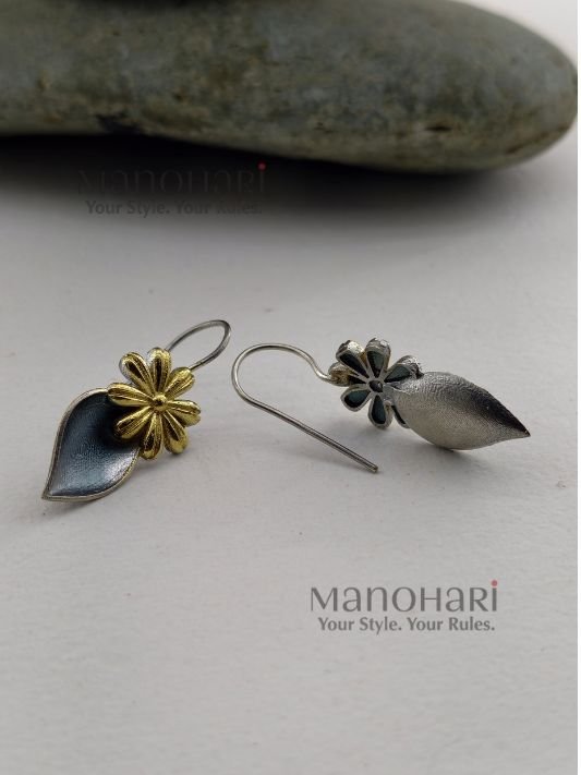 Ruhani floral heritage drops with oxidized silver detailing