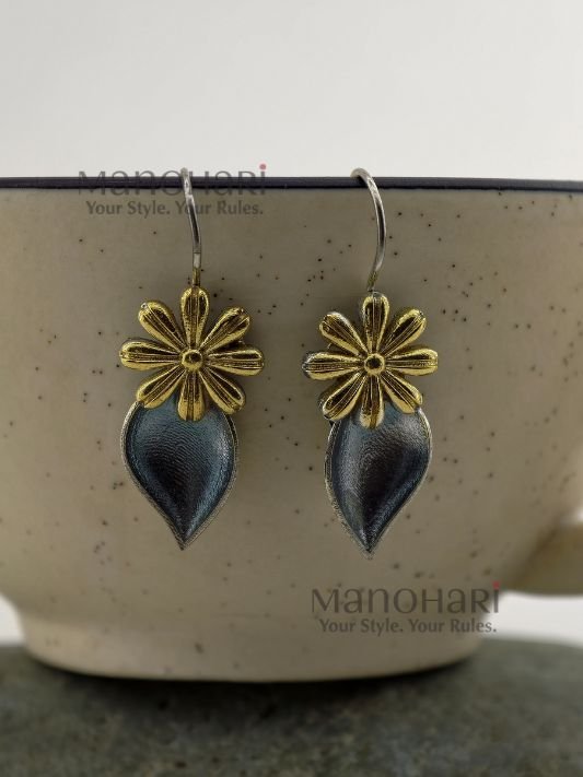 Ruhani floral heritage drops with oxidized silver detailing
