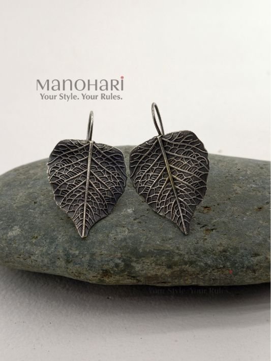 Ruhani paisley heritage earrings with oxidized silver detailing