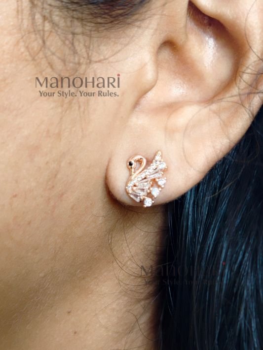 Ziya swan grace studs with elegant crystal swan detailing