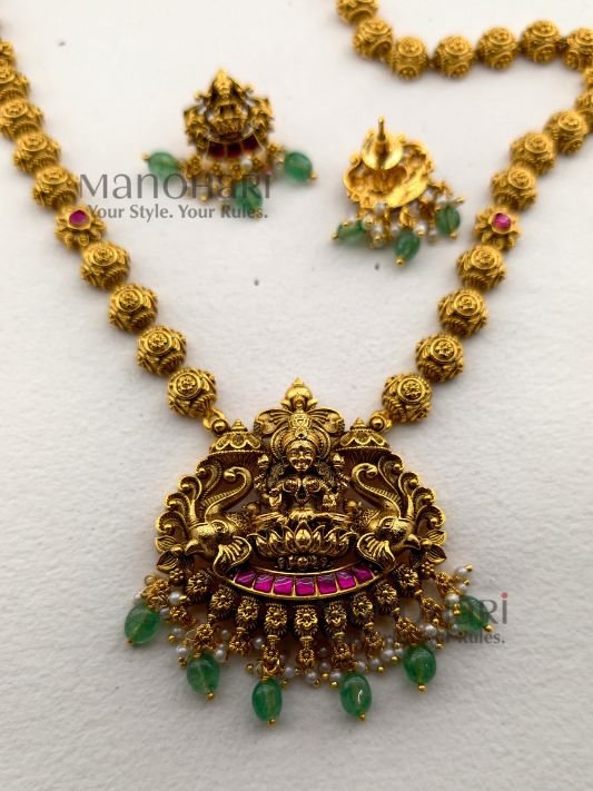 MN-HR-ALHH-AAR-01_2 Aarini Lakshmi heritage haram with kundan temple design