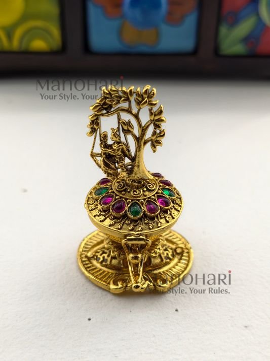 Meher Radha Krishna heritage kumkum box gold polish pooja décor