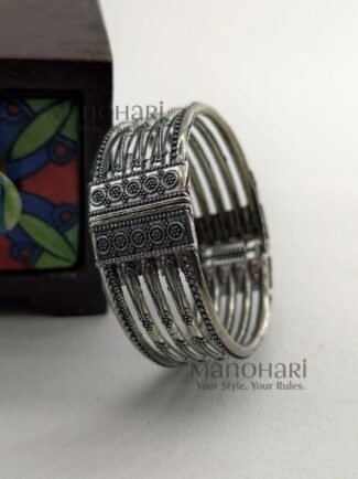 Ruhani oxidised heritage kada silver plated German silver jewellery