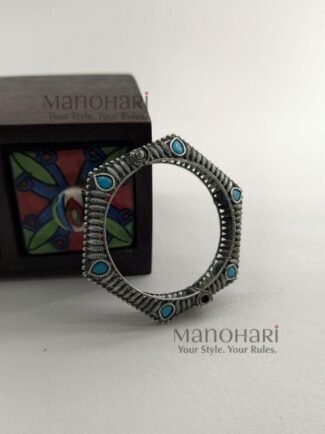 Ruhani regal stone kada silver replica ethnic jewellery