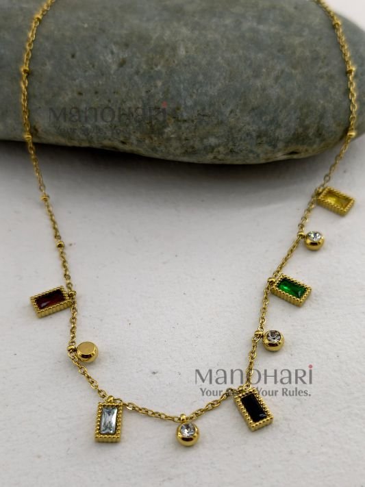 Aurelia multistone charm necklace with colorful stone and pearl detailing