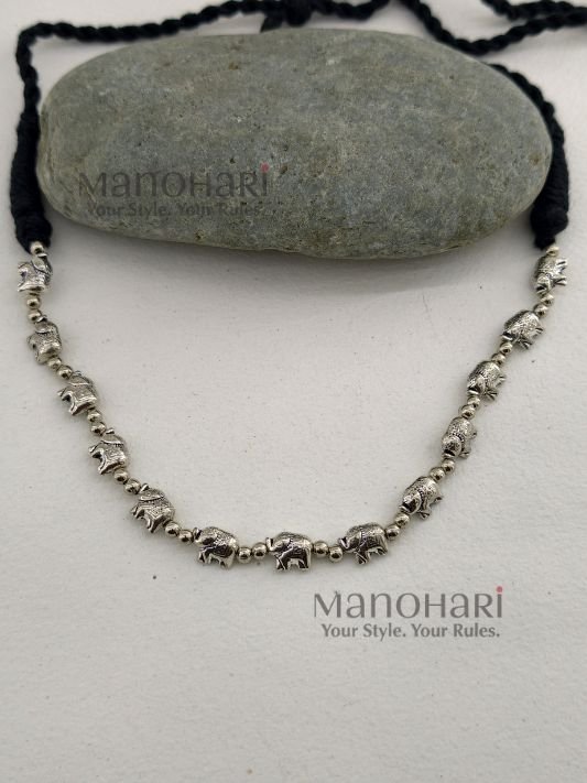 MN-NK-AREH-AAR-01_1 Aarini royal elephant heritage necklace with oxidized silver detailing