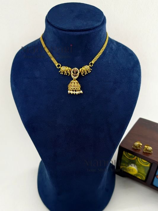 Aarini twin elephant heritage necklace with artistic ethnic detailing