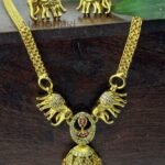 Aarini twin elephant heritage necklace with artistic ethnic detailing