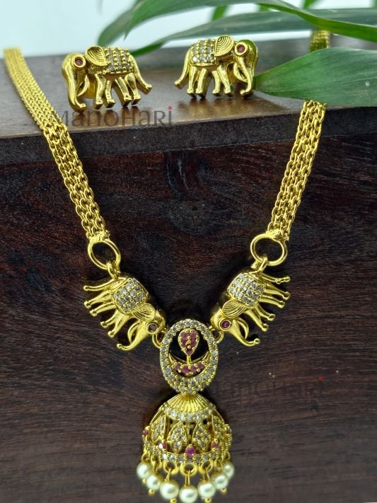 Aarini twin elephant heritage necklace with artistic ethnic detailing