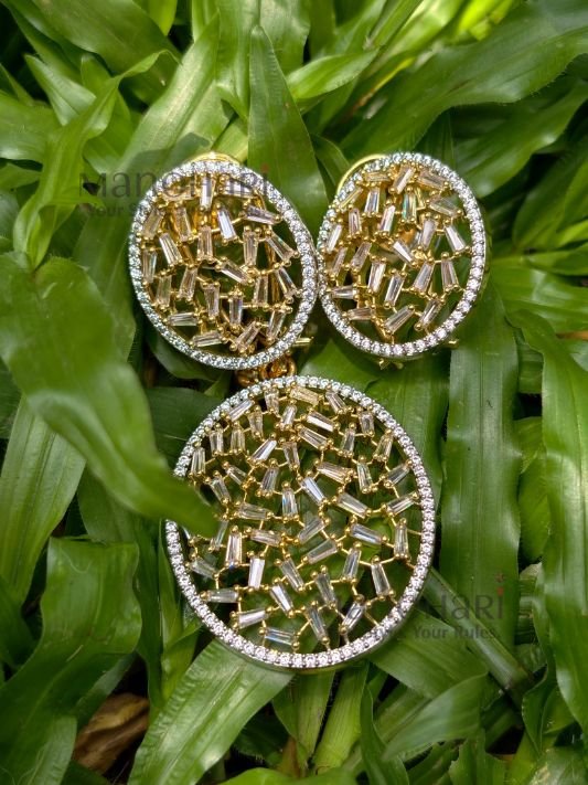 Meher luxe crystal pendant set with American diamond stones
