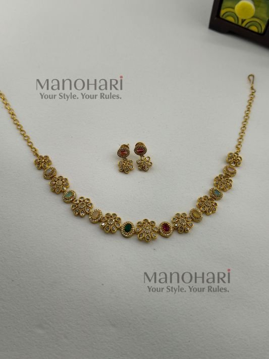 MN-NK-TBGN-TAN-01_1 Tanmayi blossom grace necklace with floral multicolor stone detailing