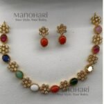 Tanmayi Navarathna grace necklace with floral matte gold stone detailing