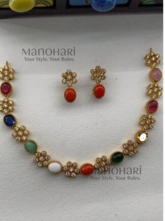 Tanmayi Navarathna grace necklace with floral matte gold stone detailing