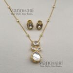 Noor American diamond teardrop pendant set for women high gold polished jewellery