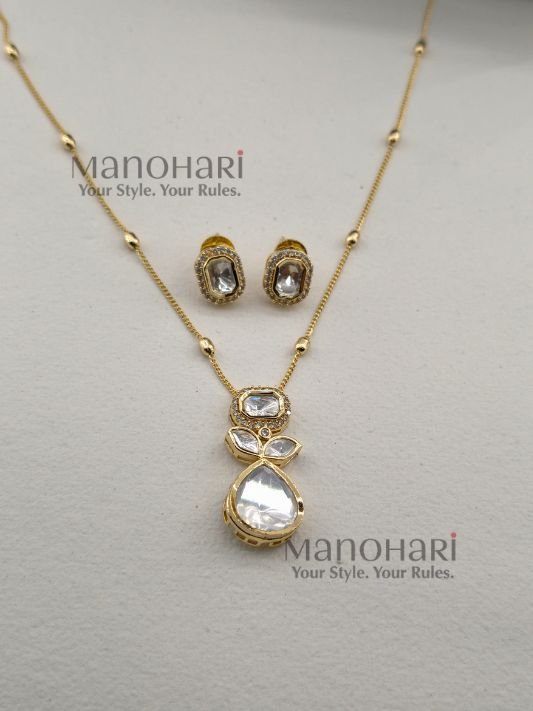 Noor American diamond teardrop pendant set for women high gold polished jewellery
