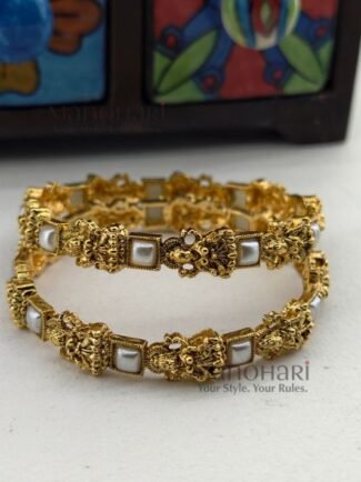 Elegant high gold polished Temple Pearl Bangles for weddings, festivals, and traditional occasions