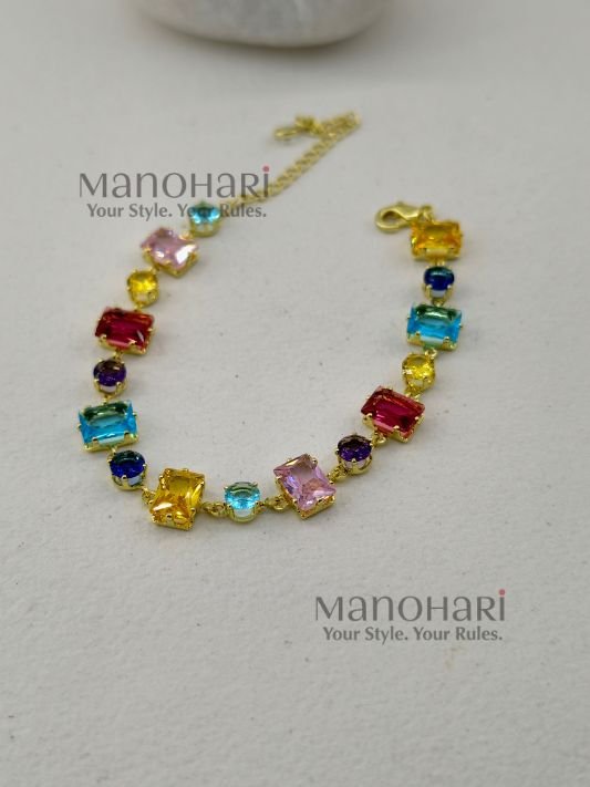 Aurora Square Crystal Bracelet featuring elegant square crystal accents and a polished alloy finish with a secure lobster claw clasp