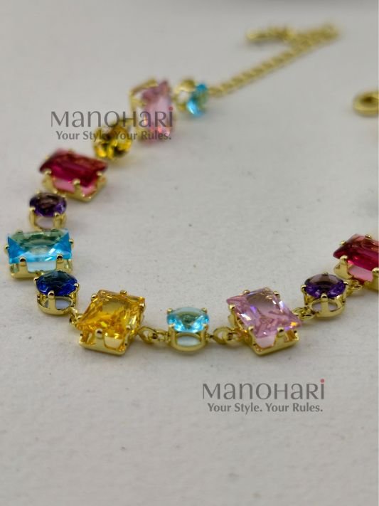 Aurora Square Crystal Bracelet featuring elegant square crystal accents and a polished alloy finish with a secure lobster claw clasp