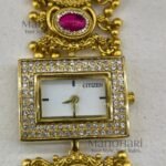 Rajwadi Heritage Gemstone Bracelet Watch with multicolour gemstones and elegant Rajwadi polish, crafted from premium brass for women.